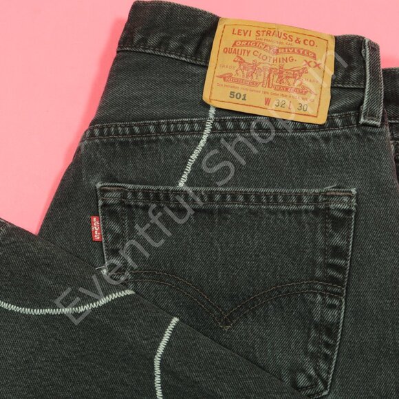 Vintage Levis 501 Jeans Mens 32 Black Fractal Sewn Original Fit Denim 90s USA